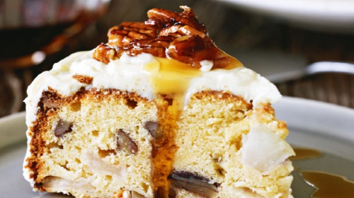 Apple & Pecan Spice Cake with Honey Cream Cheese Icing