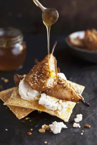 Honey Baked Pears with Dukkah & Goats Cheese