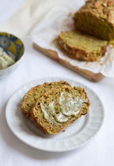 Zucchini bread with honey-herb butter